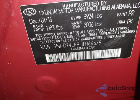 2017 Hyundai Elantra Se z USA, uszkodzony, nr VIN 5NPD74LF9HH166679